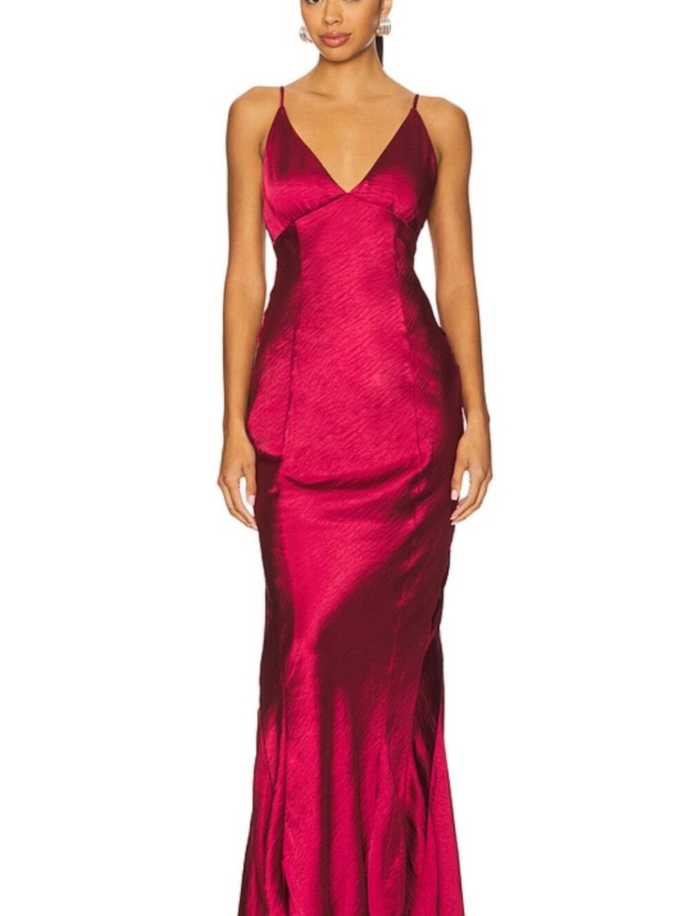 Lovers&Friends Satin V-Neck low back with ruching dark red Gown size XS NWTS
